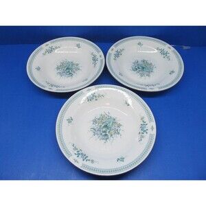 White Jade Rimmed Soup Bowls  Set of 3